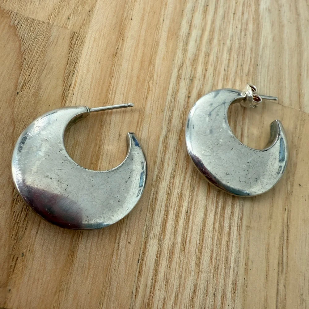 925 Sterling silver crescent hoop earrings on posts